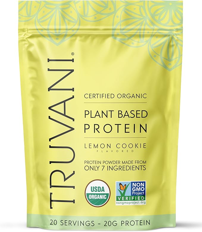 Truvani Vegan Pea Protein Powder | Lemon Cookie | 20g Organic Plant Based Protein | 20 Servings |