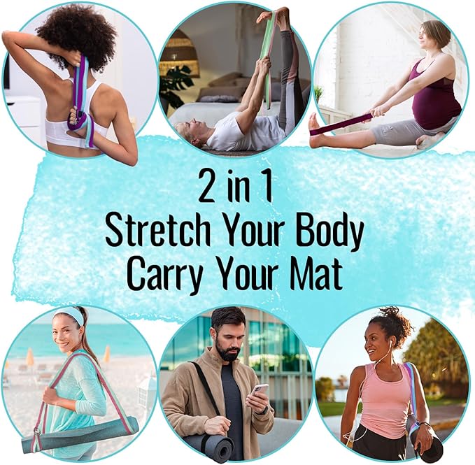 TECEUM Yoga Strap & Mat Strap – 2 IN 1 – Cotton – 6 ft 8 ft 10 ft (30+ colors) – Adjustable