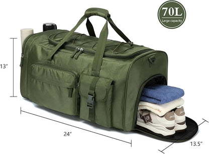 Lyweem Large Duffle Bag Backpack for Travel, 70L Heavy Duty Gym Duffel Bag with Shoes Compartment