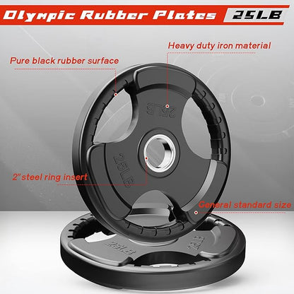 RitFit Olympic Rubber Grip Plates for Barbell, 2-Inch Weight Plates for Weightlifting and Strength