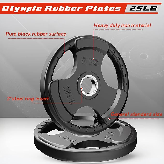 RitFit Olympic Rubber Grip Plates for Barbell, 2-Inch Weight Plates for Weightlifting and Strength