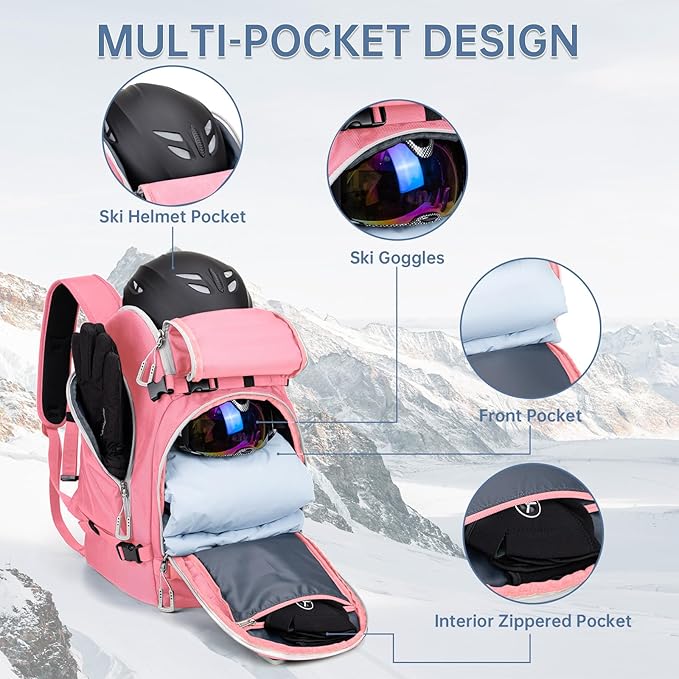Ski Boot Bag, 50L Ski Boot Travel Backpack for Skis, Snowboard & Accessories, Waterproof Padded Ski