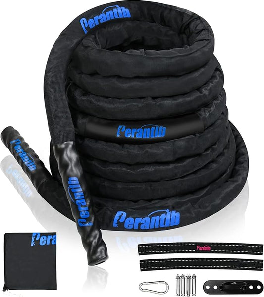 Perantlb Battle Rope With Wear-Resistant Nylon Protective Sleeve - Heavy Battle Rope for Strength