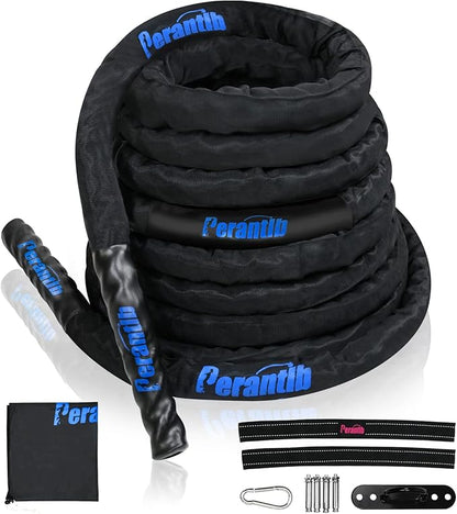 Perantlb Battle Rope With Wear-Resistant Nylon Protective Sleeve - Heavy Battle Rope for Strength