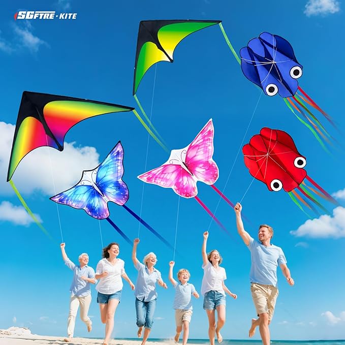 3 Piece Set Butterfly Delta Octopus Kites for Kids and Adults，Easy to Fly for Outdoor Adults