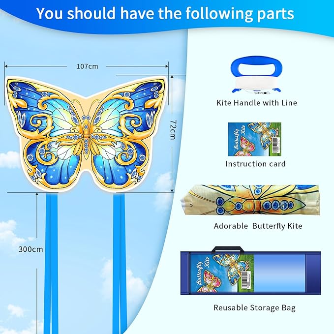 Xida Butterfly Kite for Kids & Adults, Easy to Fly, Ages 4-8, Large Kite with 300ft Handle, Perfect