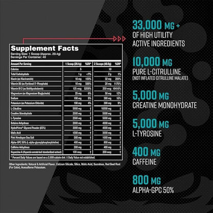 Gorilla Mind Pre Workout - Massive Pumps Laser Focus Energy Power - L-Citrulline, Creatine