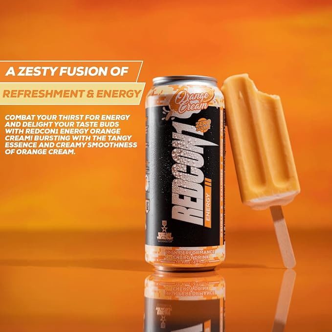 REDCON1 Energy High Performance Drink, Orange Cream - Zero Sugar Energy Drink with Alpha GPC