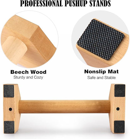 Push Up Stands, Handstand Parallettes Bars, Solid Wood Push Up Bars with Non-Slip Mat Push up