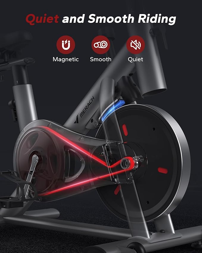 MERACH Exercise Bike, Brake Pad Stationary Bike with Exclusive App, Low Noise Indoor Cycling Bike