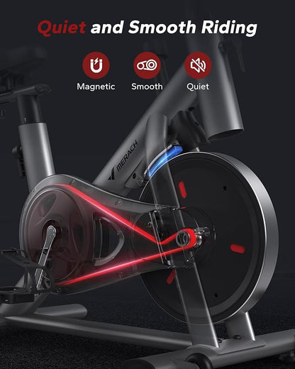 MERACH Exercise Bike, Brake Pad Stationary Bike with Exclusive App, Low Noise Indoor Cycling Bike
