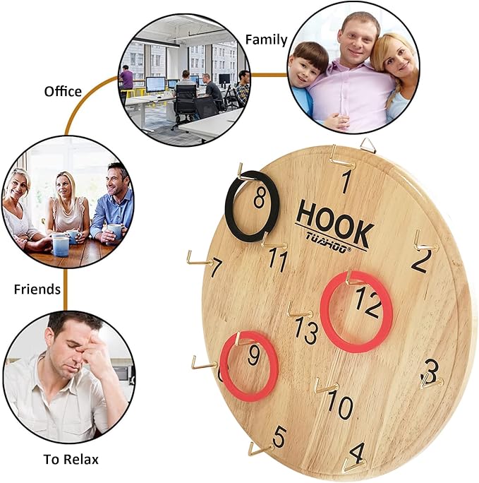 Ring Toss Games for Kids - Outdoor Yard Game for Adults & Family Backyard Toys, Wooden Board Hook