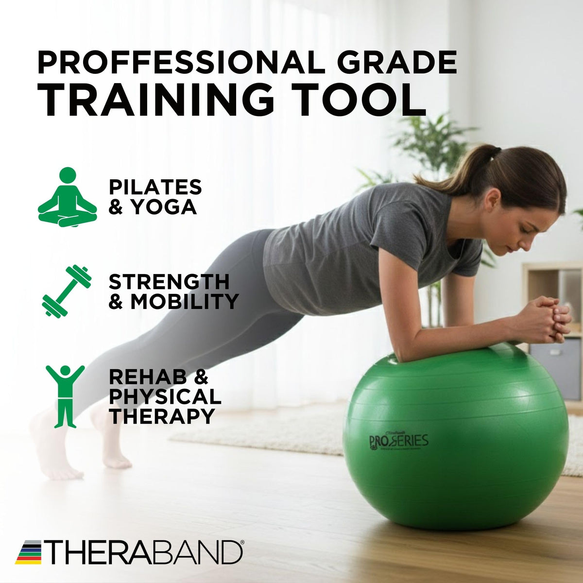 THERABAND Pro Series Exercise Ball, 26", Yoga, Pilates, Balance, Green