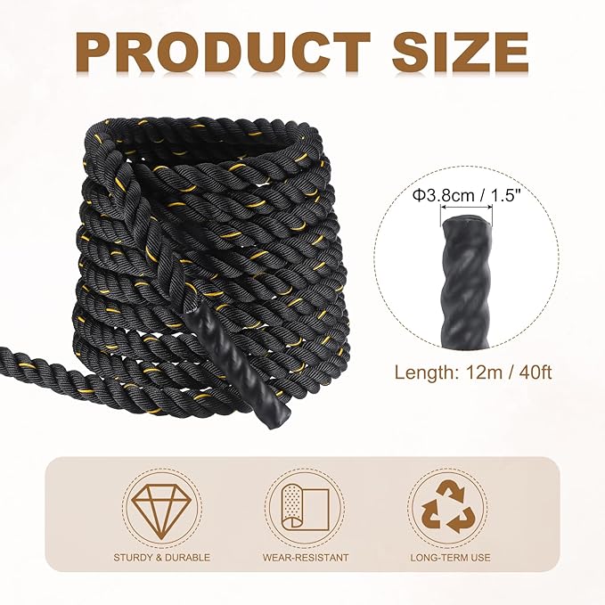 MECCANIXITY Battle Rope 40ft x 1.5 Inch Polyester Workout Rope Heavy Fitness Exercise Rope for