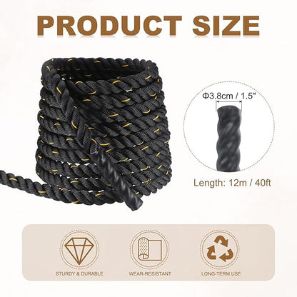 MECCANIXITY Battle Rope 40ft x 1.5 Inch Polyester Workout Rope Heavy Fitness Exercise Rope for