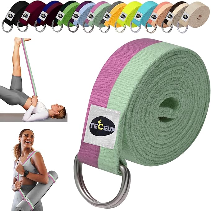 TECEUM Yoga Strap & Mat Strap – 2 IN 1 – Cotton – 6 ft 8 ft 10 ft (30+ colors) – Adjustable