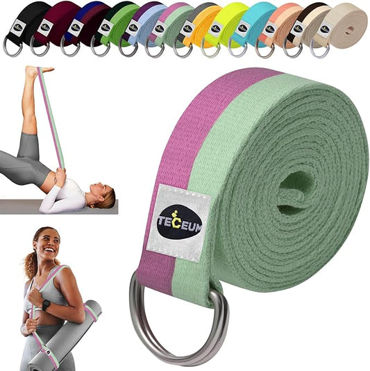 TECEUM Yoga Strap & Mat Strap – 2 IN 1 – Cotton – 6 ft 8 ft 10 ft (30+ colors) – Adjustable