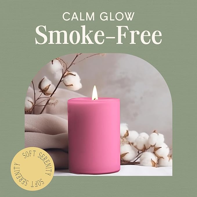 Mister Candle Dripless Unscented Pillar Candles, Set of 3 Hand Poured Solid Color Non-Scented