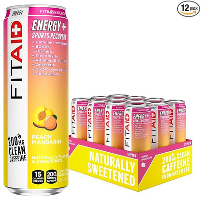 FITAID ENERGY, 200mg Natural Caffeine, Keto, Peach Mandarin, Optimum Performance Formula: BCAAs