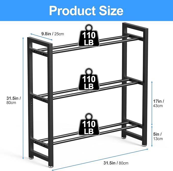 3 Tier Adjustable Dumbbell Rack - Heavy-Duty 330LB Capacity Weight Storage Stand for Dumbbells