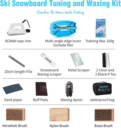 XCMAN Complete Ski Snowboard Tuning and Waxing Kit with Waxing Iron,Universal Wax,Edge