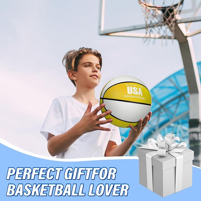 Lenwen 12 Pieces Rubber Basketball Bulk Official Size Basketball with Pump for Game Practice