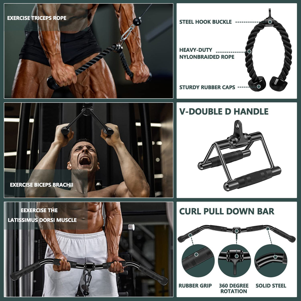 WNOEY Cable Machine Attachment, Cable Attachments for Gym, Gym Cable Attachments, Cable Machine