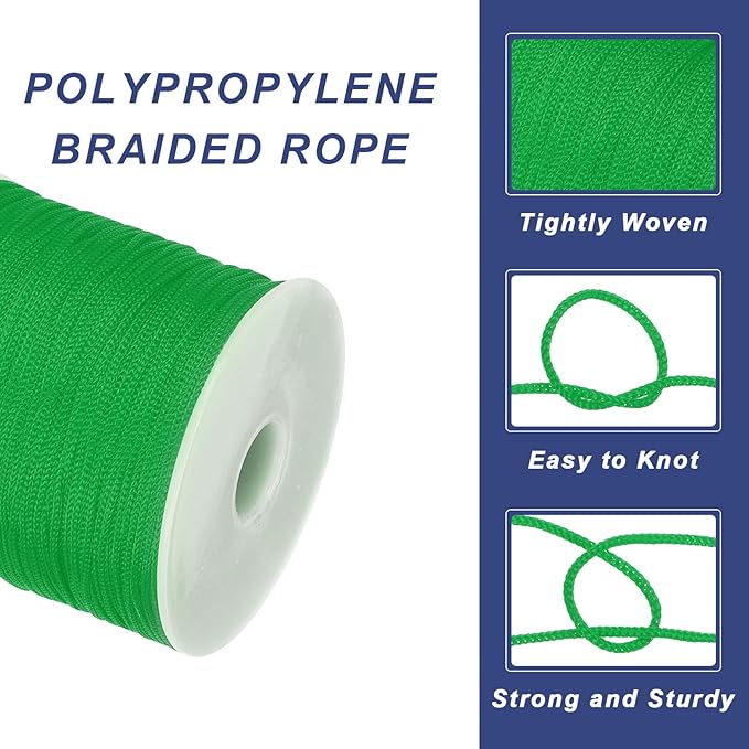 MECCANIXITY 1/16 Inch Polypropylene Rope Braided Ropes, 328ft Nylon Rope Hollow Utility Cord for