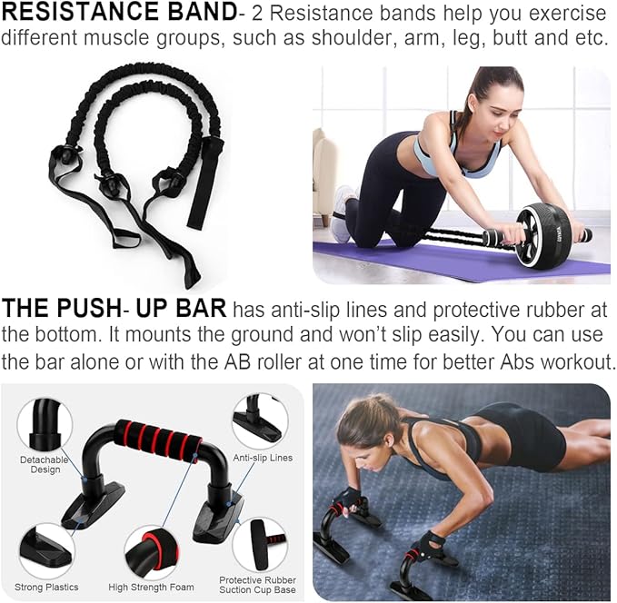 Ab Roller Wheel, 10-In-1 Ab Exercise Wheels Kit with Resistance Bands, Knee Mat, Jump Rope, Push-Up