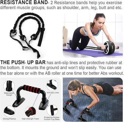 Ab Roller Wheel, 10-In-1 Ab Exercise Wheels Kit with Resistance Bands, Knee Mat, Jump Rope, Push-Up