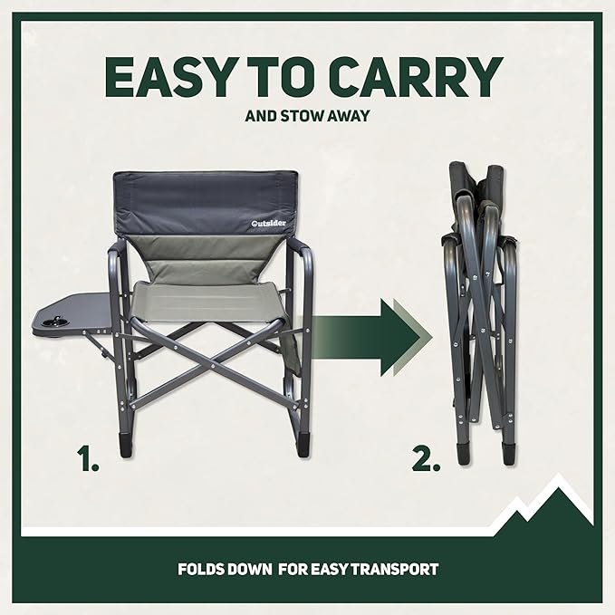 OUTSIDER Portable Directors Camping Chair, Lightweight Folding Aluminum Outdoor Chair with Side