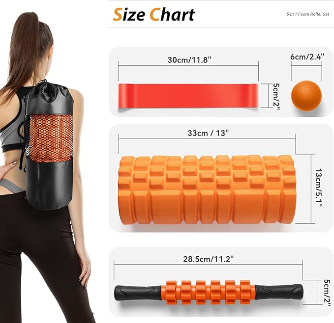 5 in 1 Foam Roller Set for Deep Tissue Muscle Massage, Trigger Point Fitness Exercise Foam Roller