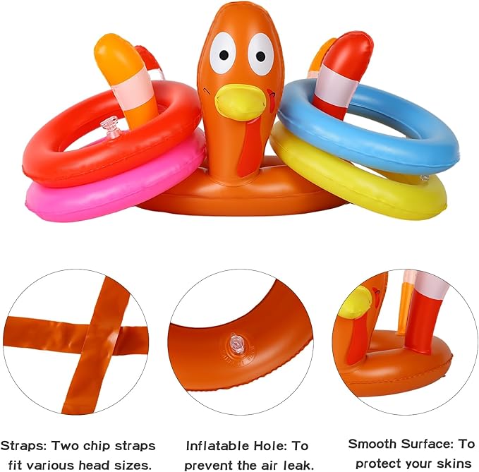 MorTime Thanksgiving 3 Pack Inflatable Turkey Hat Ring Toss Game, Party Game Toss Game Hat for