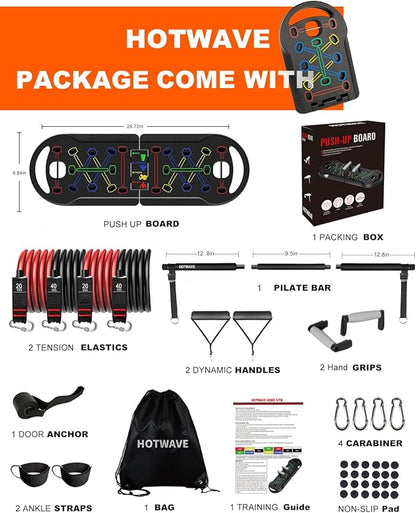 HOTWAVE Push Up Board Fitness, Portable Foldable 20 in 1 Push Up Bar at Home Gym, Pushup Handles