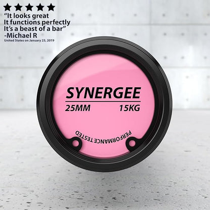 Synergee Games 15kg and 20kg Colored Ceramic Coated Barbells. Rated 1500lbs for Weightlifting and