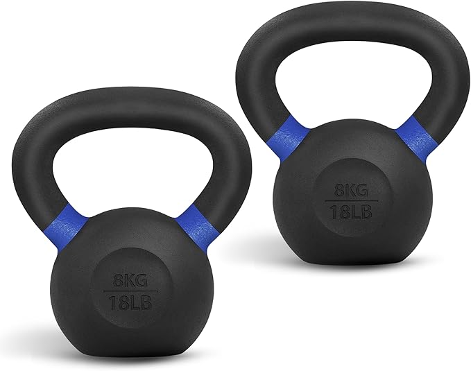 Yes4All Kettlebell, Heavy Duty Powder Coated Cast Iron Kettlebells, Non-Slip Handle & Flat Bottom