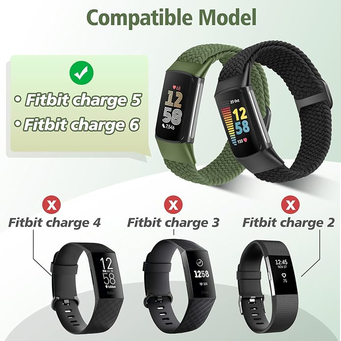 Elastic Braided Bands Compatible with Fitbit Charge 5/Fitbit Charge 6 for Women Men, Breathable