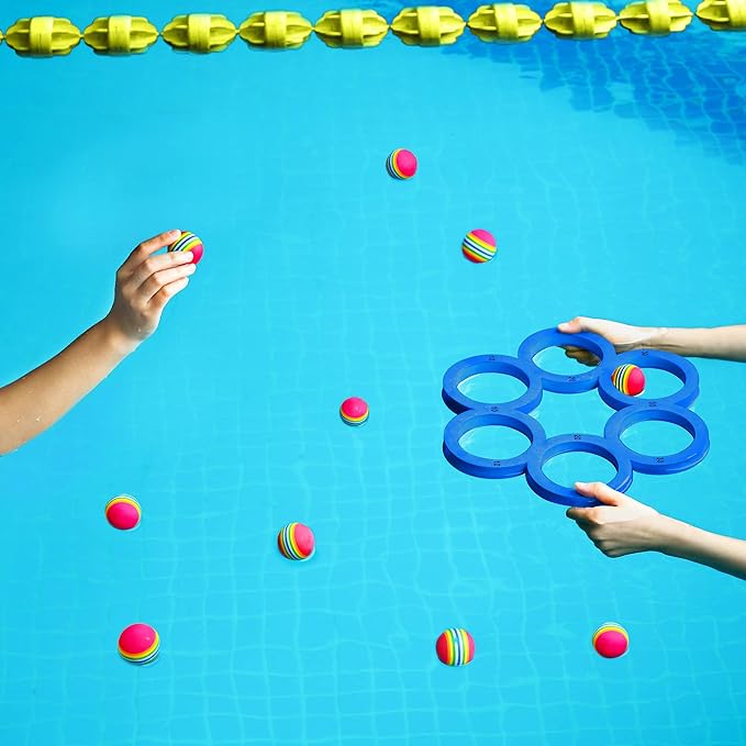 Hiboom Pool Game with Score, Combo Foam Pool Floats with 10 Colorful Tossing Balls, Toss Game
