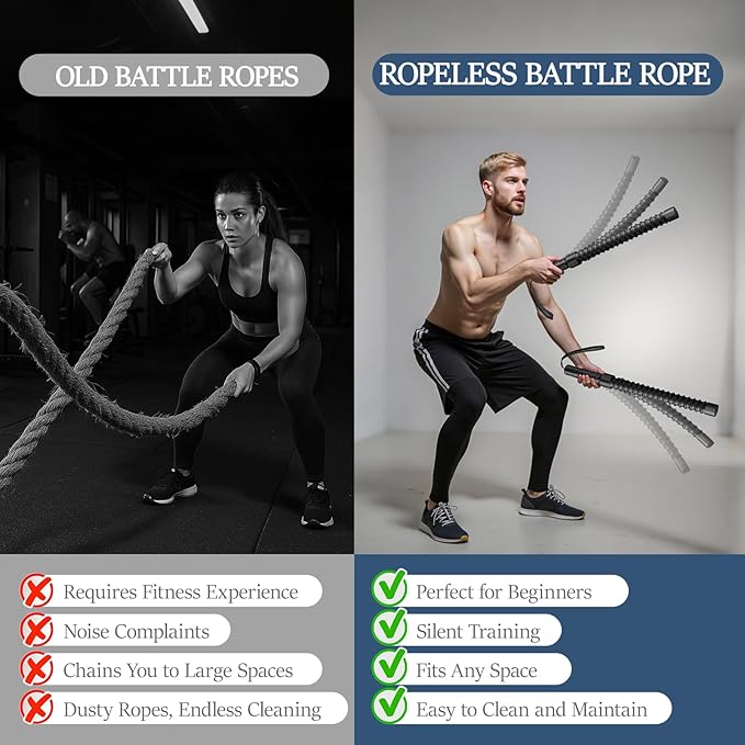 Ropeless Battle Ropes for Exercise Workout, Cordless Jump Rope, Portable Workout for Home Gym