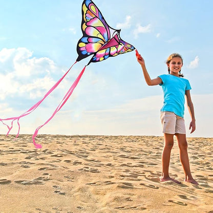 Simxkai Butterfly Kite for Kids & Adults, Easy to Fly Blue Big Kite for Beginners, Line Handle