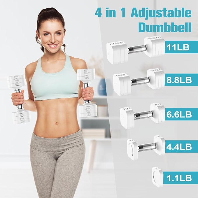 22LBS Adjustable Dumbbells Set, Adjustable Weight Dumbbells with 4 Levels 4.4lb, 6.6lb, 8.8lb