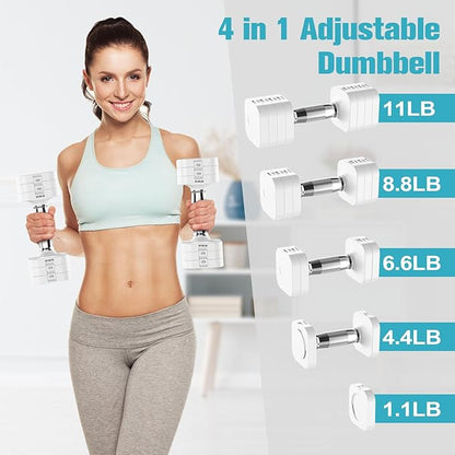 22LBS Adjustable Dumbbells Set, Adjustable Weight Dumbbells with 4 Levels 4.4lb, 6.6lb, 8.8lb