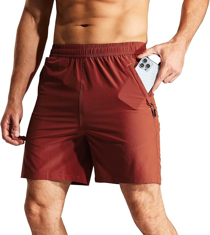 MIER Men's Quick Dry Running Shorts with Zipper Pocket, Elastic Waist Athletic Workout Exercise