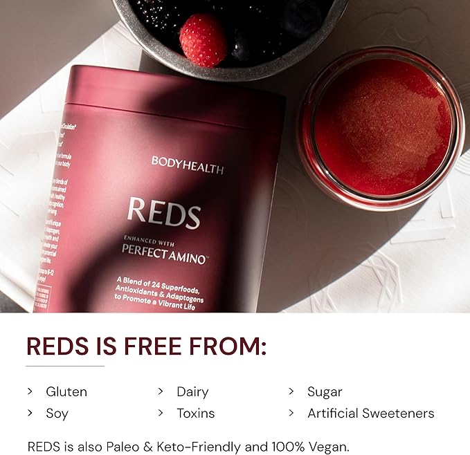 BodyHealth Reds Enhanced with PerfectAmino - Daily Superfood Smoothie Powder with Antioxidants