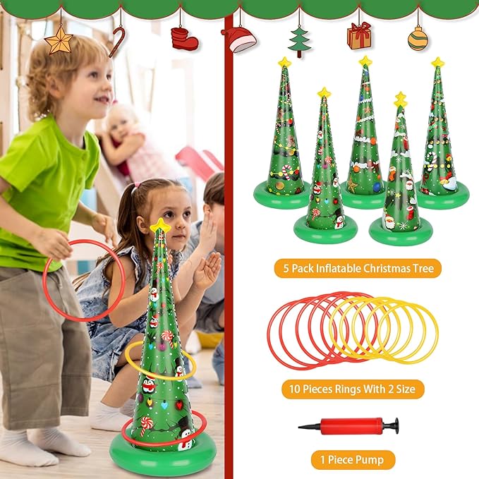 5 Pack Inflatable Christmas Tree Ring Toss Game,Christmas Party Games for