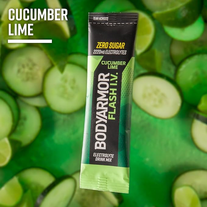 BODYARMOR Flash IV Electrolyte Packets, Cucumber Lime - Zero Sugar Drink Mix, Single Serve Packs