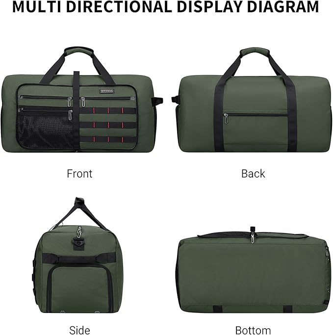 WITZMAN Foldable Duffle Bag for Travel 65L Lightweight Packable Duffel Bag with Shoes Compartment