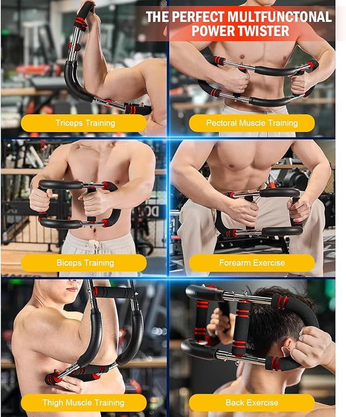 Latest-Gen Twister Arm Trainer, Adjustable Power Spring Workout Bar, Forearm Triceps Chest