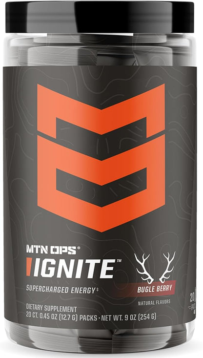 MTN OPS Ignite Trail Packs Energy Drink Powder, Gluten Free Nootropic Supplement Drink Mix, L