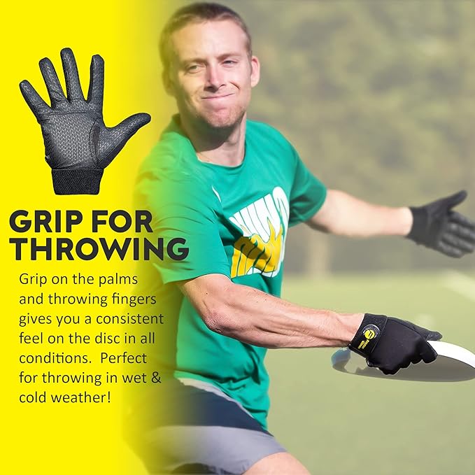 Ultimate Frisbee Gloves - Rubberized Palm & Fingers for Amazing Grip in All Conditions - Play Your